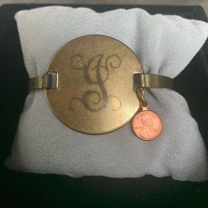 Brass “J” Initial bracelet/cuff & Miniature Penny